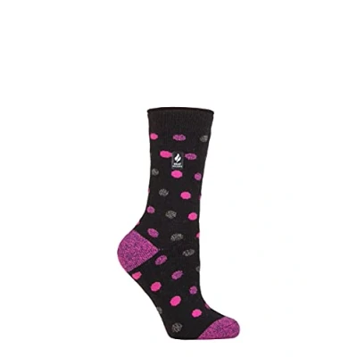 Image of Women&#039;s 1 Pair SOCKSHOP Heat Holders 1.6 TOG Lite Patterned and Striped Socks Malaga Dots Black / Berry 4 8 Ladies