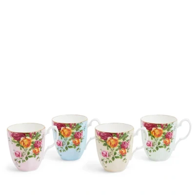 Image of Royal Albert Tea Cups, High Quality Bone China, Mugs with Handles, Old Country Rose, Mixed Colours/Floral, 4pcs