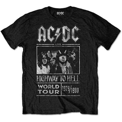 Image of Ac/Dc Highway to Hell World Tour 1979/1980 Official Tee T Shirt Mens Unisex (Large) Black