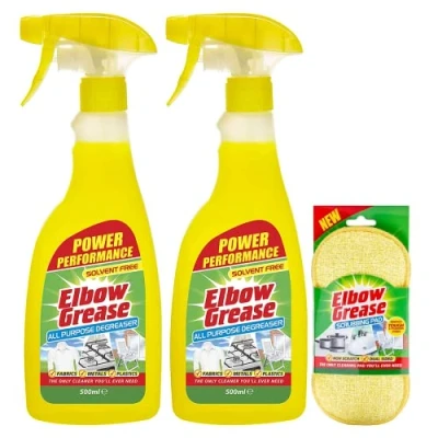 Image of 2X Elbow Grease All purpose Degreaser Spray 500 ml Effective Cleaner Formula for Kitchen, Fabric, and Metallic Surfaces with Scrubbing Pad