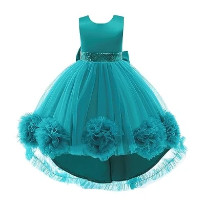 Image of Lito Angels Kids Flower Girl Bridesmaid High Low Dresses Wedding Party Outfit Fancy Ball Gown Occasion Dress Size 8 9 Years, Teal (Tag Number 140)