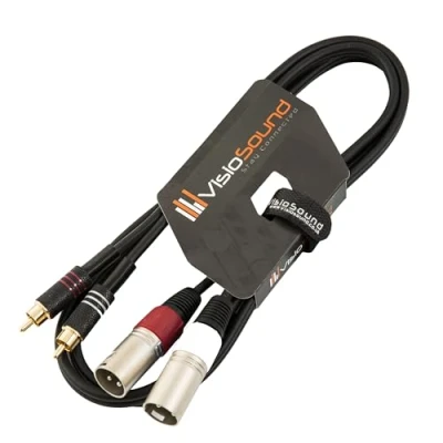Image of 2 x Male XLR to RCA Gold Phono Plug Twin Lead/Audio Signal Patch Cable 1.5m
