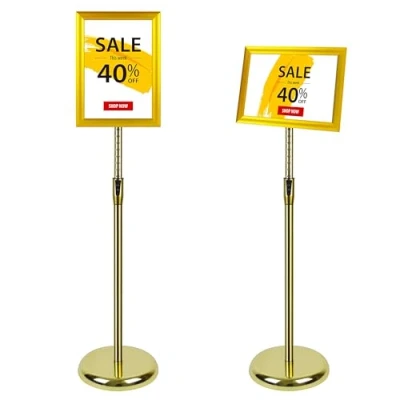 Image of VAIIGO A4 Sign Stand Aluminum Poster Floor Display Stands Snap Frame Board Menu Holder Advertisement Rack Gold