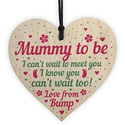 Image of RED OCEAN Mummy To Be Gifts Card From Bump Wooden Heart Mum For Baby Shower Present