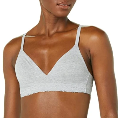 Image of Amazon Essentials Women&#039;s Cotton and Lace Unlined Bralette, Light Grey Marl, 16