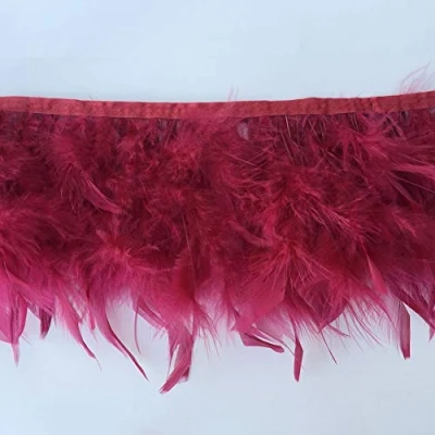 Image of Sowder Turkey Feathers Trim Fringe for Party Wedding Dress Sewing Crafts Costumes Decoration Pack of 2 Yards(Burgundy)