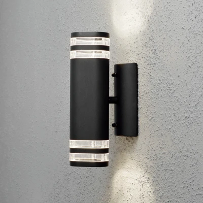 Image of Modena Outdoor Modern Up Down Twin Ring Double Wall Light Black, Transparent, IP44