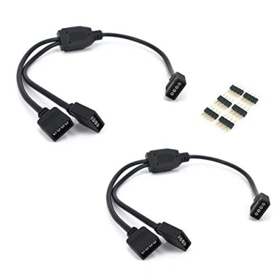 Image of 2PCS black 4 Pins LED Splitter Cable Strip Connector 2 Way Y for One to two RGB 5050 3528 Light Strips with 6x Male Pin Plugs 30cm/12inch Long (1 Cable)