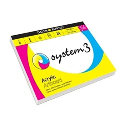 Image of Daler Rowney System3 Acrylic Art Board, Linen Texture, Pad, Glued 1 Side, 1.4mm Thick, A3 approx. 11.7 x 16.5in 29.7 42 cm, 10 Sheets
