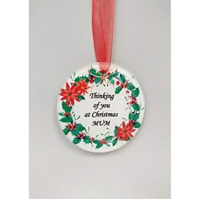Image of DF Mum Wreath Glass Christmas Tree Hanging Plaque/Decoration Memorial Xmas Bauble