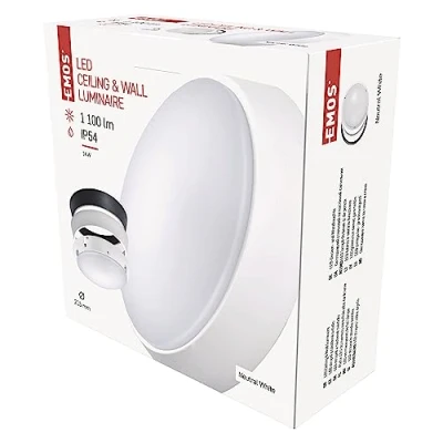 Image of EMOS LED Wall/Ceiling Light, Round, Replaceable Frame Waterproof Neutral White 1100 lm 14 W (Instead of 75W Incandescent Bulb) 25,000 Hours Beam Angle 120 for Outdoor use Ø21.5 cm