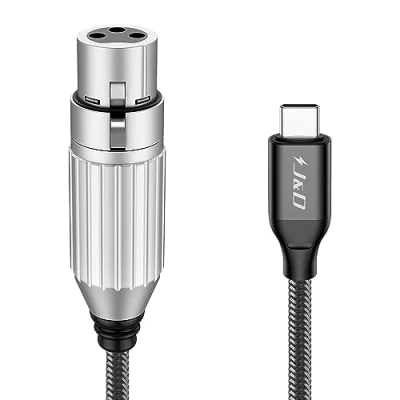 Image of J&amp;D USB C to XLR Microphone Audio Cable, Braided Female Cable for Recording, Dynamic Microphone, Compatible iPhone 15/15 Plus/15 Pro/15 Pro Max, MacBook, 2 Meter