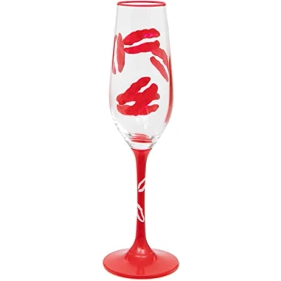 Image of Maturi Hand Painted Lipstick Kiss Champagne Flute, 400ml, Red, Gift Boxed