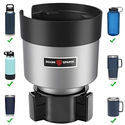 Image of Seven Sparta Car Cup Holder Expander Organizer with Adjustable Base, Compatible Hydro Flasks 32/40 Ounce, Yeti Ramblers 20/26/30 Other Bottles in 3.4&quot; 3.8&quot;(Silver Gray)