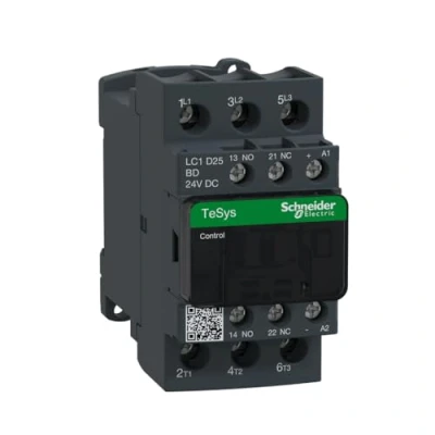 Image of Schneider Electric TeSys D AC Contactor, 24 V DC, 50/60 Hz, 3 Pole, 3NO, 25A, 28ms, Fixed and DIN Rail Mounting, LC1D25BD