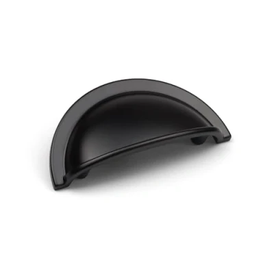 Image of Black Kitchen Cup Handle 64mm Centres Matt Half Moon Cupboard Cabinet Door Drawer Unit Pull Furniture Upcycle Replacement Hardware