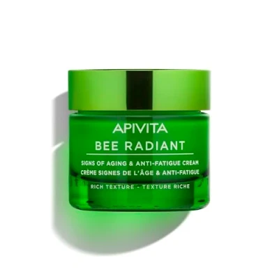 Image of Apivita Bee Radiant Signs of Aging &amp; Anti Fatigue Face Cream 50ml Antiwrinkle Moisturizer for Dry Skin With Propolis White Peony Fights Lines, Wrinkles Signs, Boosts Brightness