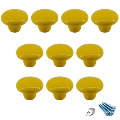 Image of Yellow Ceramic Round Knobs Cabinet Knob Handle Pull for Kids&#039; Room Dresser Drawers (Pack of 10 Screws Included)