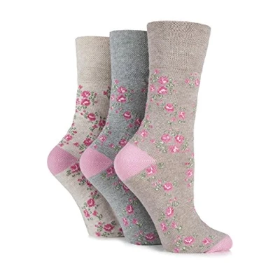 Image of Gentle Grip Ladies Patterned Cotton Socks Vintage Rose 4 8