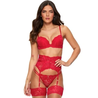 Image of Ann Summers Valentines Sexy Lace Planet Plunge Bra Women Underwire Padded Cups Red