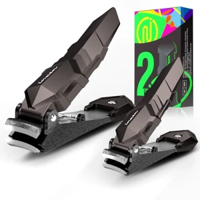 Image of Nail Clippers Set for Men with Catcher, 2 Pack Fingernail and toenail, Stainless Steel Mess Free of Heavy Duty, Professional Cutter Trimmer Adult Women