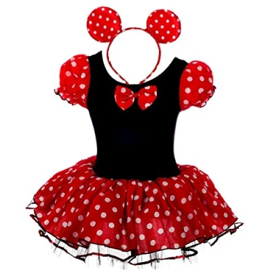 Image of Lito Angels Minnie Mouse Costume Fancy Dress Up with Ears Hair Hoop for Baby Girls, Halloween Birthday Party Mini Red Polka Dot Tutu Skirt, Age 6 12 Months