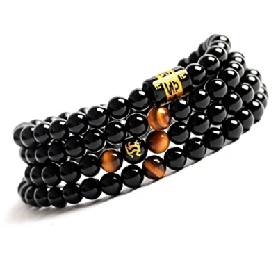 Image of COAI Tibetan OM Onyx Stone Beaded Necklace 108 Mala Beads Wrap Bracelet