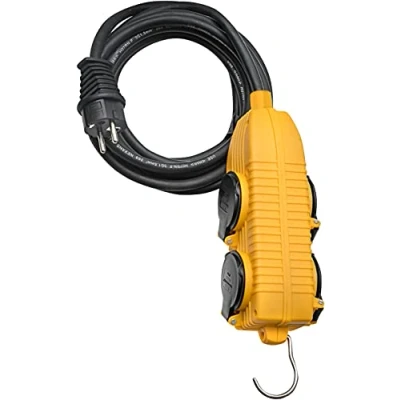 Image of Brennenstuhl 1151711 Powerblock Extension Cord with 4 Sockets Flip Covers IP44 H07RN F 3G1,5 Black, Yellow,