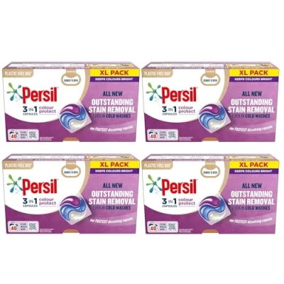 Image of Persil XL 3 In 1 Washing Capsules All New Outstanding Stain Removal Even Cold Washes With Triple Action Cleaning One Power Capsules, 40 (Colour Protect, Buy 4)