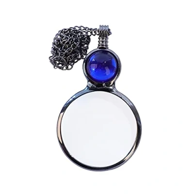 Image of HugeDE 10X Magnifiers Necklace Magnifying Glass Pendant Magnification Lens Ladies Reading Magnifier Pendants for Gift Blue