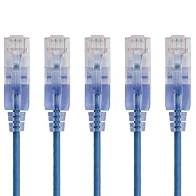 Image of Monoprice Cat6A Ethernet Network Patch Cable 20 Feet Blue 5 Pack, 10G SlimRun Series