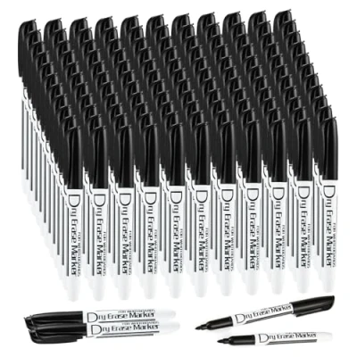 Image of Black Dry Erase Markers Low Odor Fine Whiteboard Thin Box of 125
