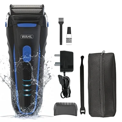 Image of Wahl Clean and Close, Men’s Shaver, Electric Shavers for Men, Beard Shaving, Face Flex Foil, Waterproof, Easy Clean, Rubber Grip, LED Power Display, Black Blue