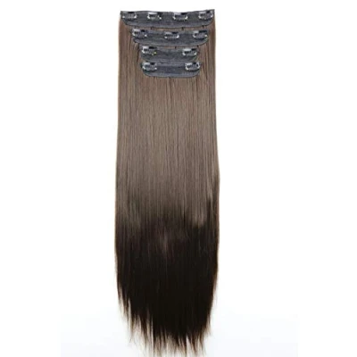 Image of CAISHA XXL 24&quot; 4 pcs Full Head Set Clip in Hair Extensions Hairpiece Heat Resisting Chocolate Brown CES303