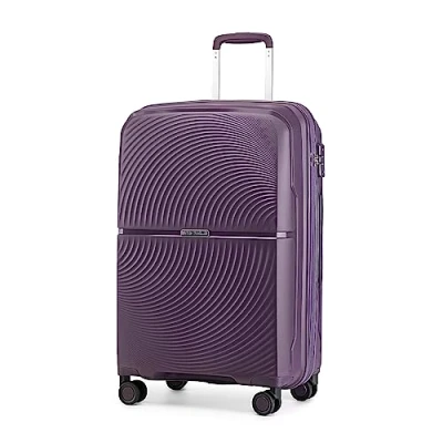 Image of British Traveller Suitcase Check in Hold Luggage Lightweight PP Hard Shell Travel Trolley with 4 Spinner Wheels TSA Lock (Purple)