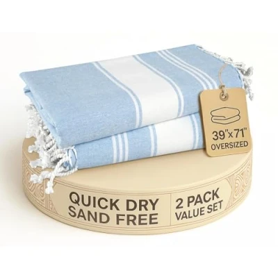 Image of LANE LINEN Beach Towels For Women, 2 Pack Large Oversized, Pre Washed, No Shrink Sand Free Towels, Quick Dry, Lightweight Travel Towel,Soft Bath Towel, 39&quot;x71&quot; Sky Blue