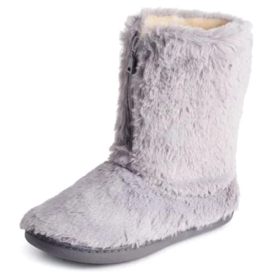 Image of DUNLOP Ladies Womens Slippers Full Bootie Boots Faux Fur With Memory Foam Sizes 3 8 (Grey Z, UK Footwear Size System, Adult, Women, Numeric, Medium, 6)