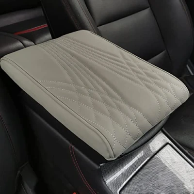 Image of HIDRUO Leather Car Armrest Box Pad, Waterproof Center Console Cover Protector, Universal Arm Rest Cushion Pads for SUV/Truck/Vehicle (Gray, Angel pattern)