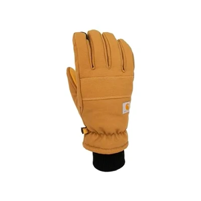 Image of Carhartt mens Insulated Duck/Synthetic Leather Knit Cuff Glove, Brown, Medium
