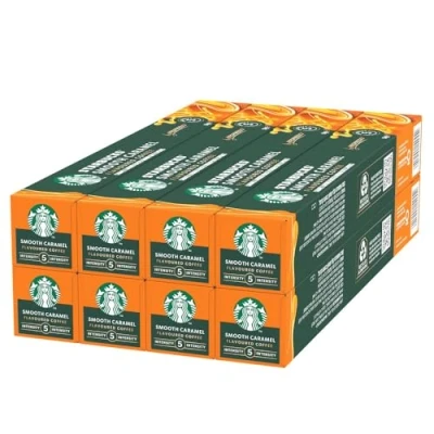 Image of STARBUCKS Smooth Caramel Flavoured Coffee by Nespresso, Blonde Roast, Capsules 8 x 10 (80 Capsules)