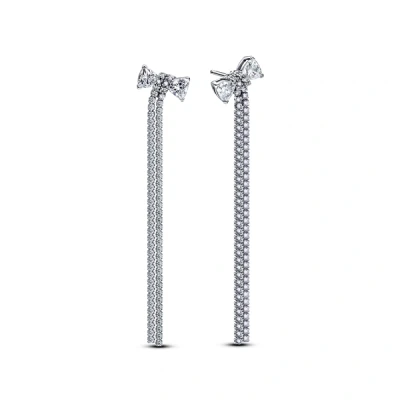 Image of Pandora Silver Drop Crystal Bow Earrings