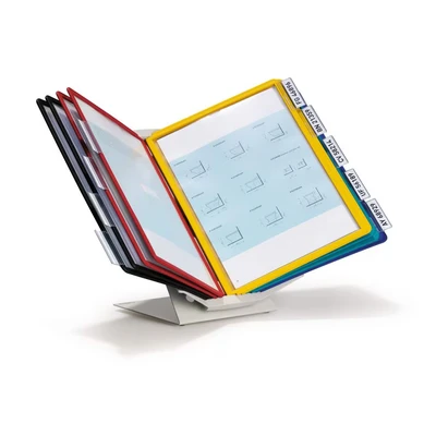Image of Durable VARIO PRO Display Panel Desk Unit 10 Panels and Tabs in Assorted Colours Rotates 90 Ideal for ing A4 Documents