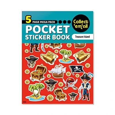 Image of Pocket Sticker Book (5 Pages) 64 MEGA Packs to Collect Coloured Stickers for Kids Treasure Island