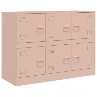Image of vidaXL Pink Steel Sideboard Modern Living Room Highboard Storage Cupboard, 6 Door Organizer Cabinet with Metal Handles, Easy Maintenance