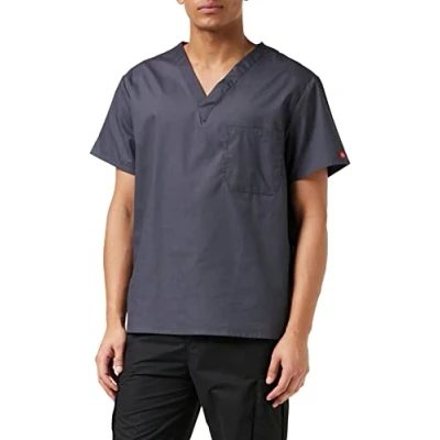 Image of Dickies Men&#039;s signature medical scrubs shirts, Pewter, M UK