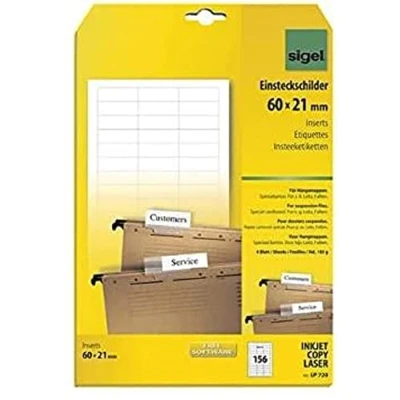 Image of SIGEL LP720 Piece Inserts for suspension files, 6 x 2.1 cm, 185 gsm, 156 Pieces equal to 4 sheets, White