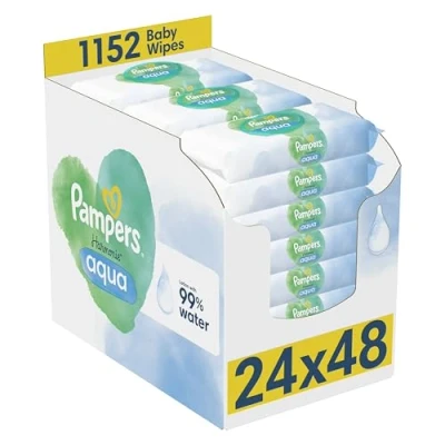 Image of Pampers Harmonie Aqua Baby Wipes 24 Packs of 48 = 1152 Wet Wipes, Help restore natural skin pH,delicate lotion with 99% water