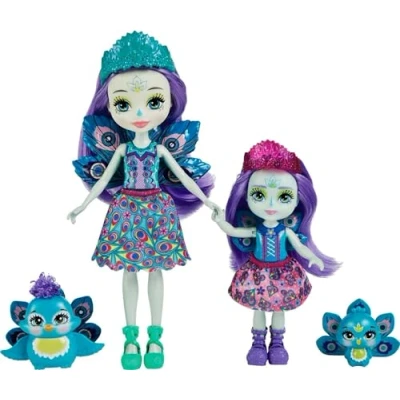 Image of Enchantimals Patter &amp; Piera Peacock Sister Dolls (6 in 4 in) 2 Animal Figures, Removable Skirt and Accessories, Great Gift for Kids Ages 3Y+ HCF83