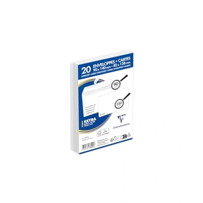 Image of Clairefontaine 7699C Combination of 20 White Self Adhesive Envelopes 90x140mm 90g/m² + Bristol Cards 82x128mm 220g/m²