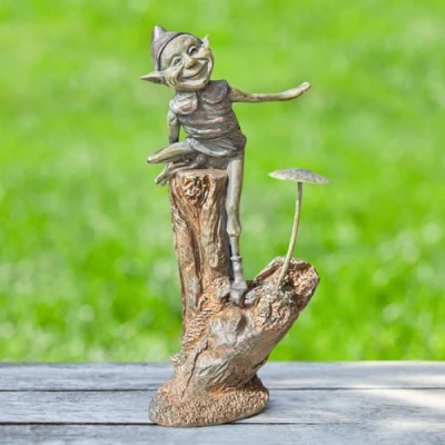 Image of Garden Mile Elf Resin Bronze Effect Finish Ornaments Outdoor Decorations Home House Patio Deck Hedge Plants Housewarming Gifts Spring Summer Figurine Freestanding (MUSHROOM)